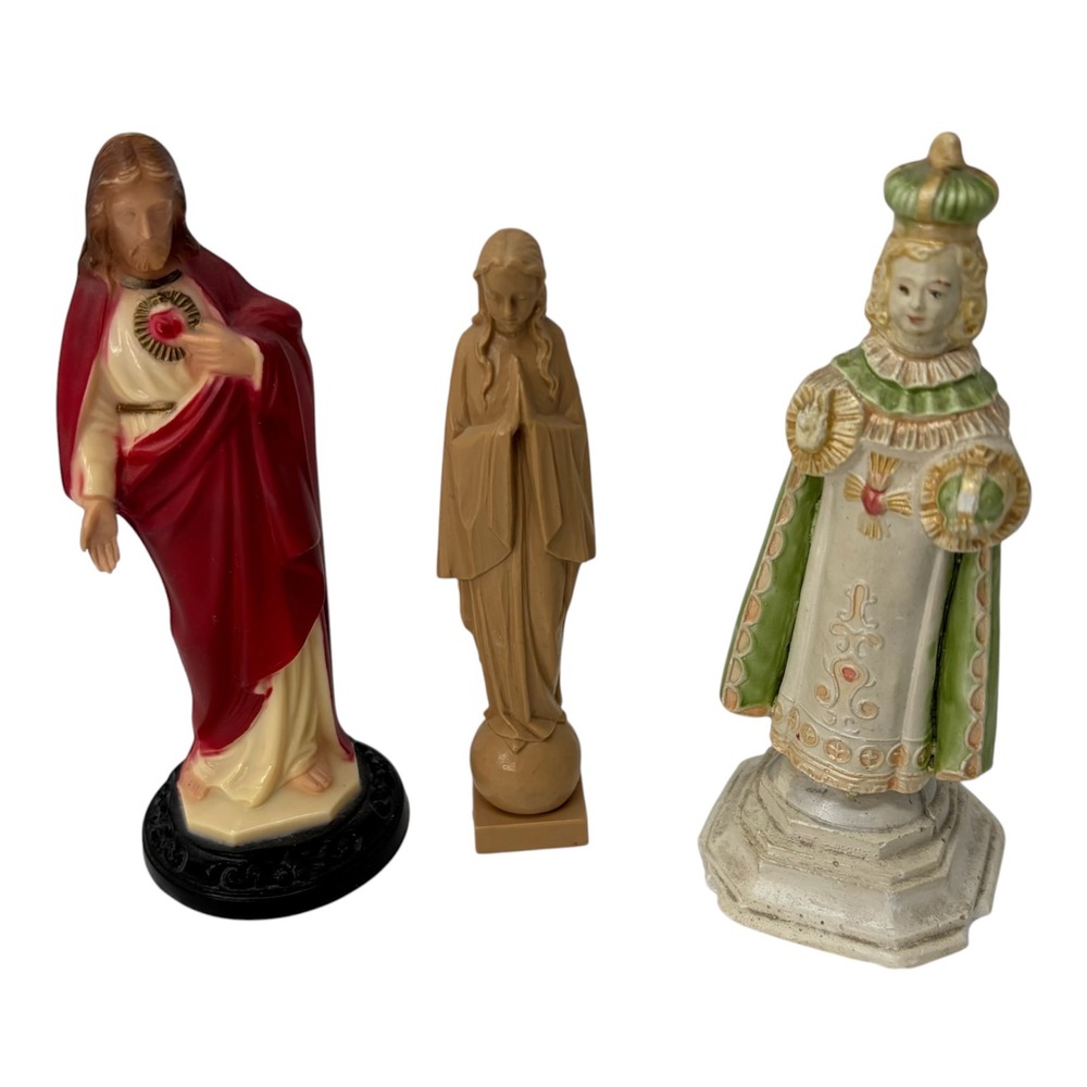 Vintage Religious Figurine Lot Sacred Heart Jesus Infant of Prague Virgin Mary